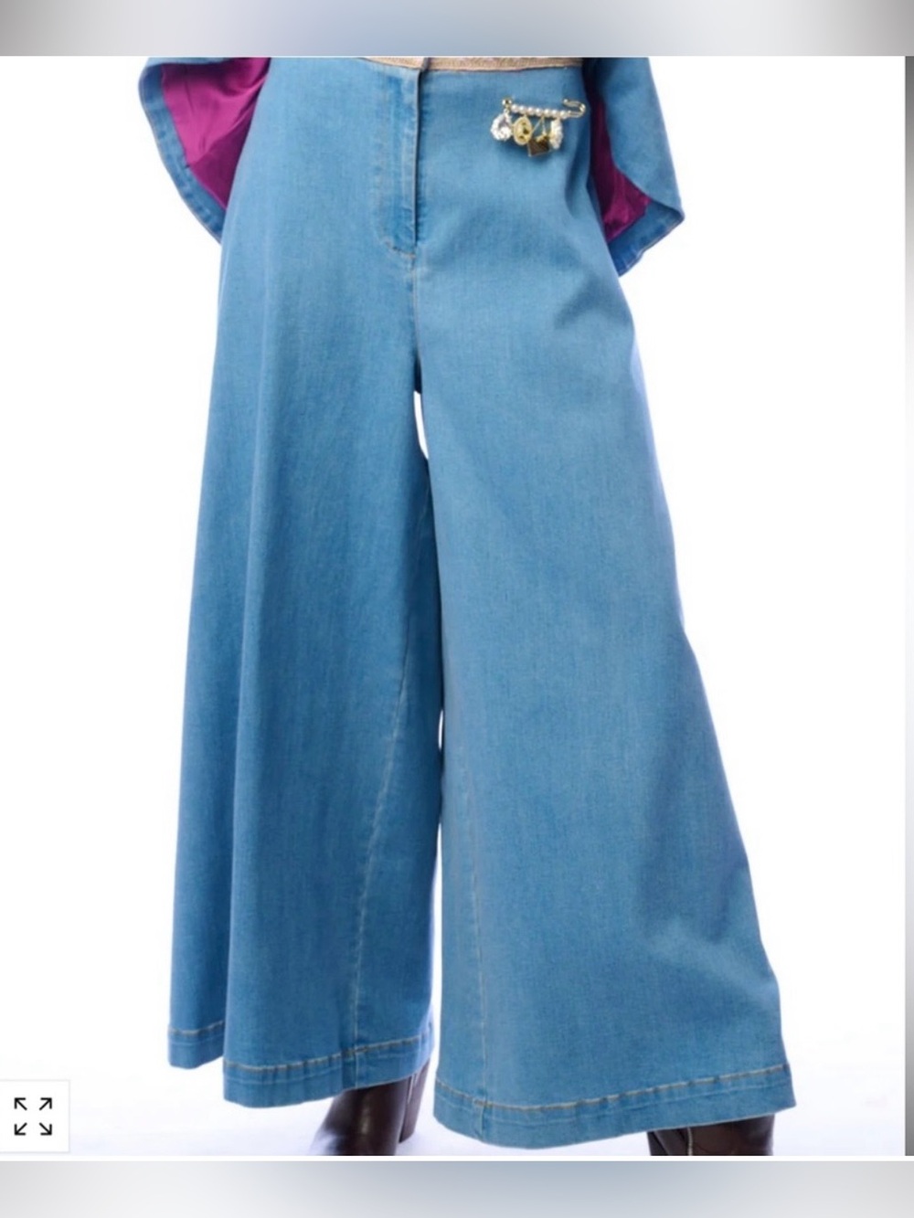 Monte Carlo High-Rise Light Blue Wide-Leg Denim Pants for Women size XS/6-8